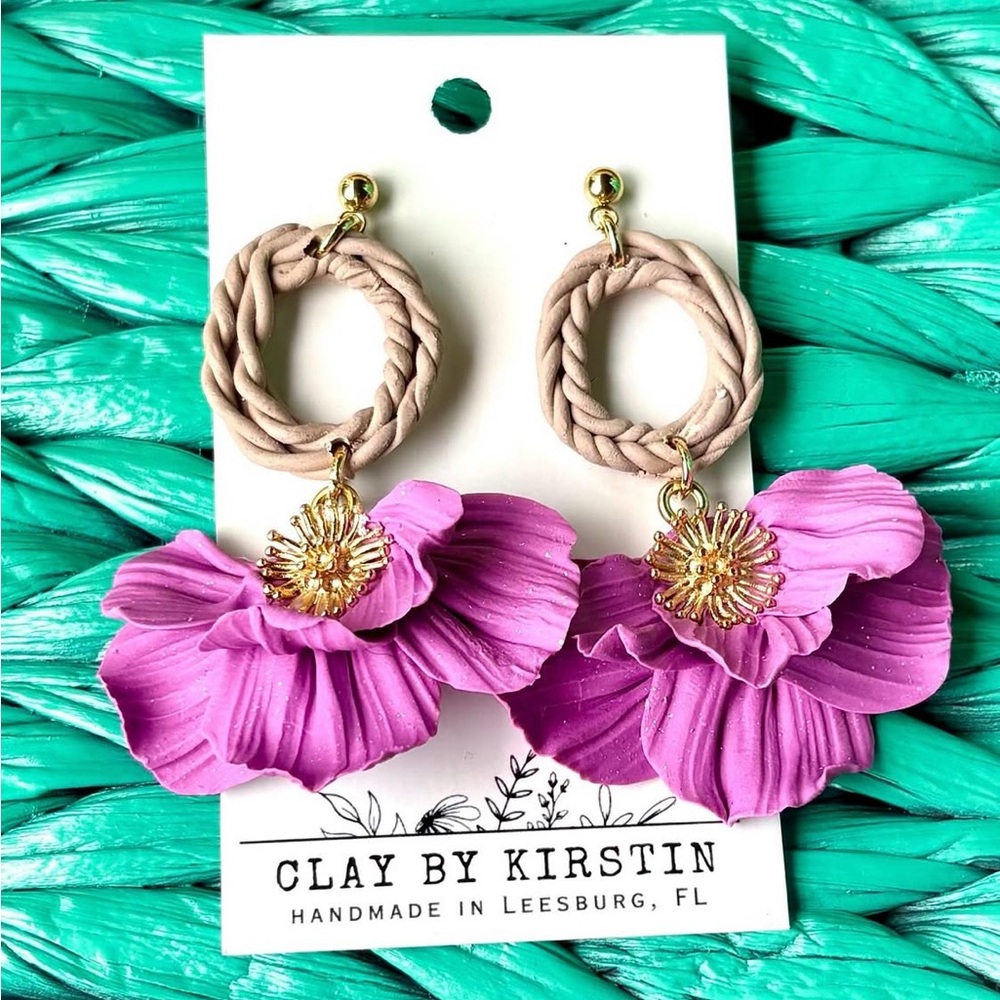 Clay by Kirstin Purple Clay Floral Earrings